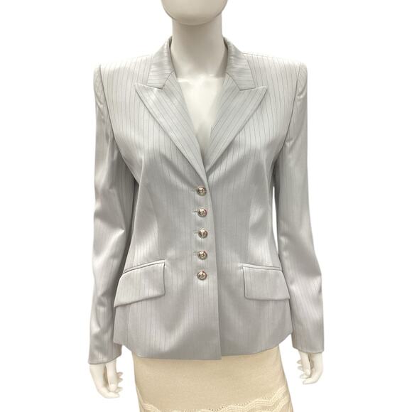 Escada Blazer Women’s Size 38 (6) New Wool Silk Rayon Blend Stripes Light Gray - Picture 1 of 10